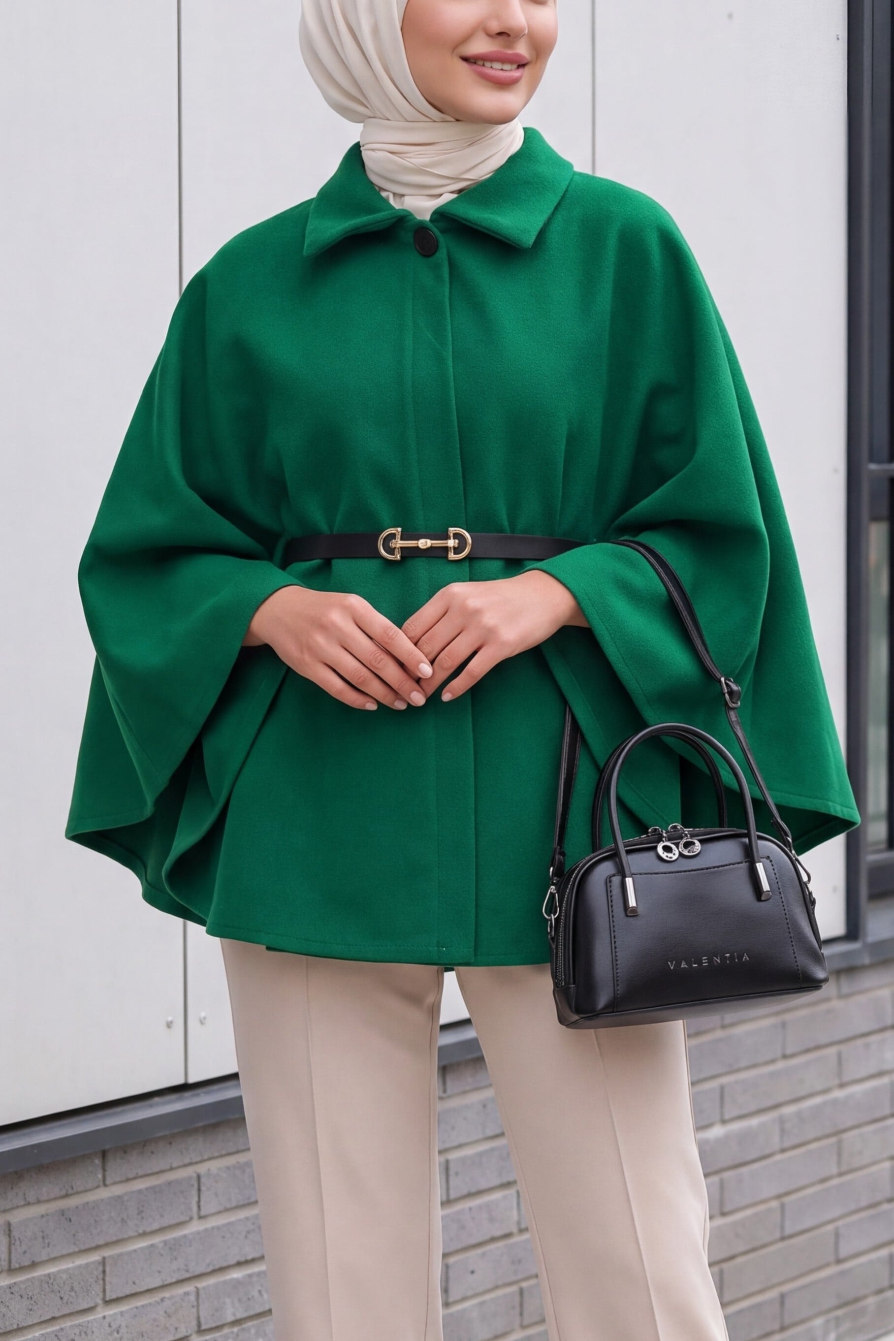 Women's Belted Cape Poncho Dark Green - Bigdart - by Peralane
