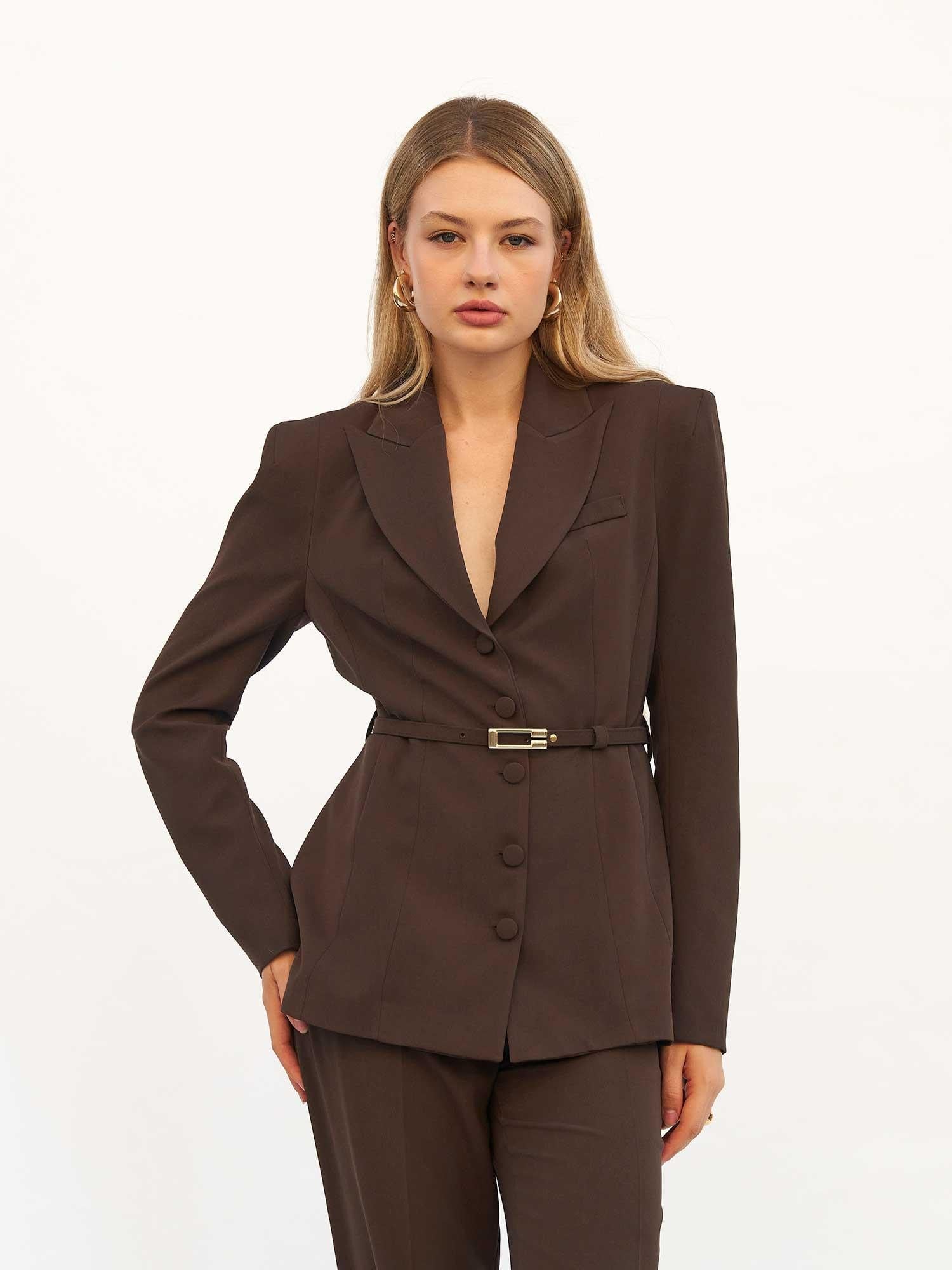Brown Belted Blazer and Straight-Leg Trousers Set - Lefon - by Peralane - photo 5