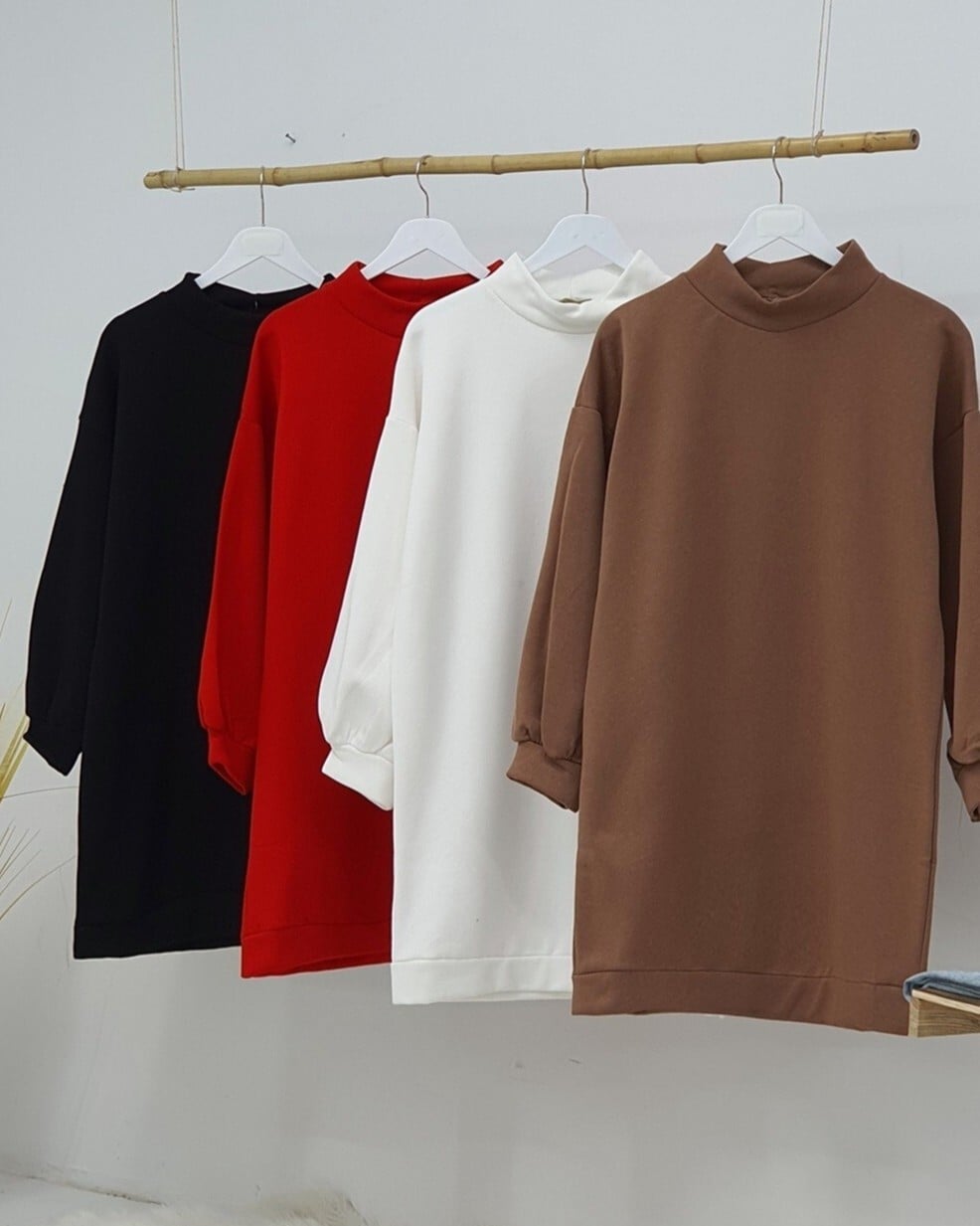 Black Three-Thread Fleece Sweatshirt with Balloon Sleeves and Stand Collar - Podyumplus - by Peralane - photo 5