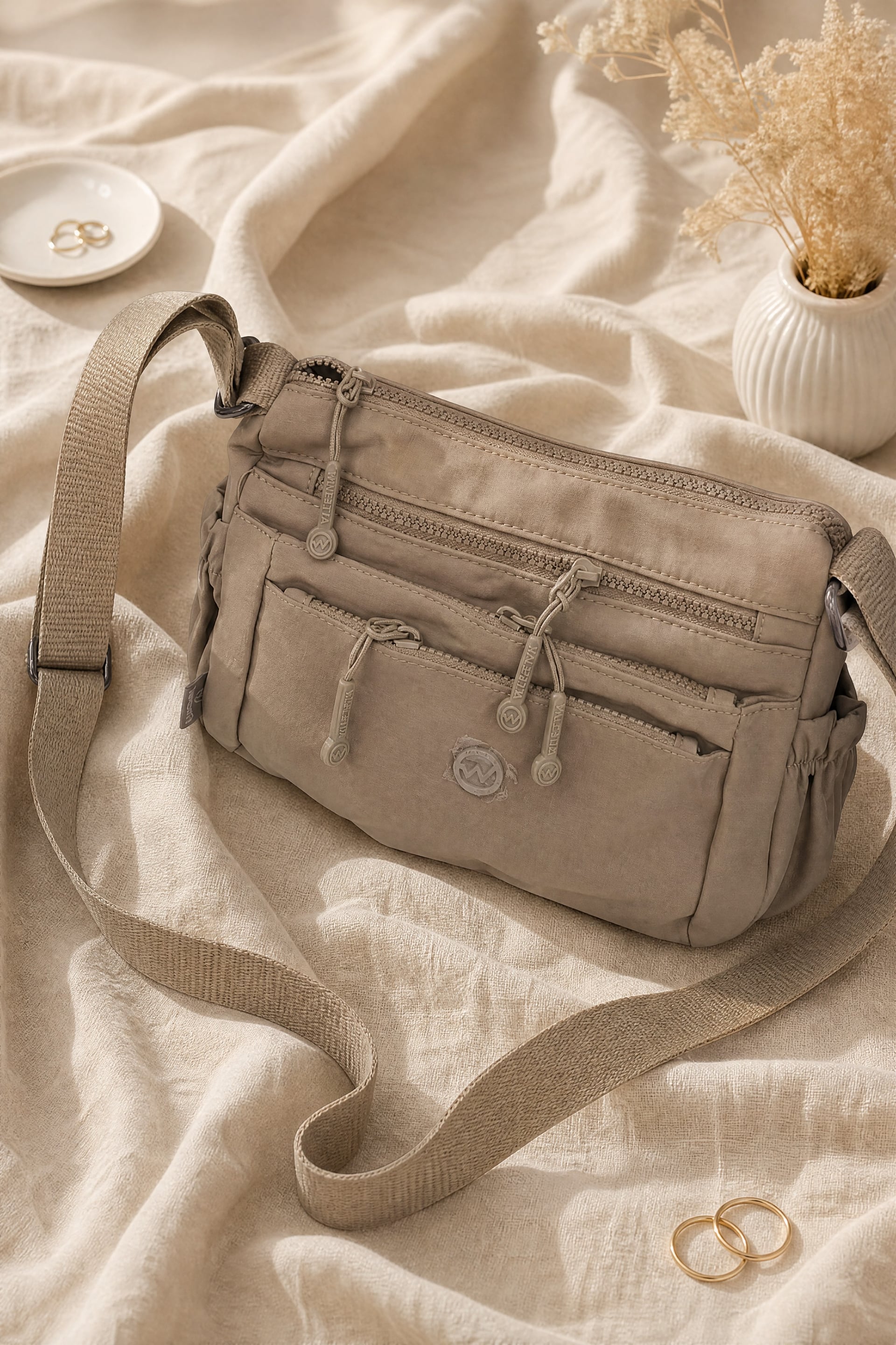 Multipocket Woven Strap Crossbody Bag - Taupe - Podyumplus - by Peralane - photo 2