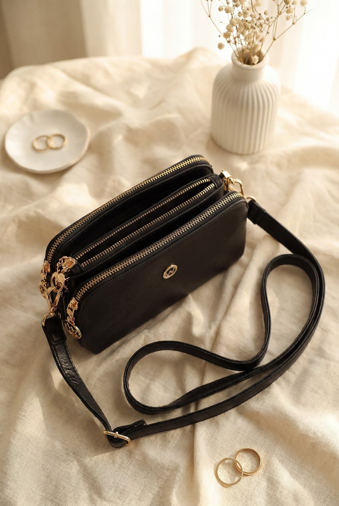 Three-Compartment Crossbody Bag - Black - Podyumplus - by Peralane - photo 2