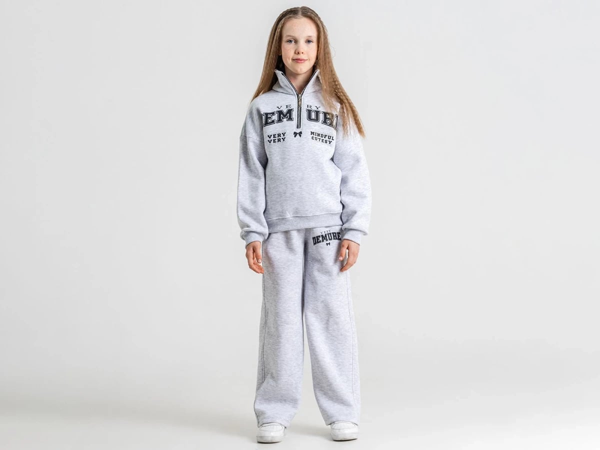 Demure Print Zip Detail Fleece Girls' Lounge Set - Pampal Kids - by Peralane