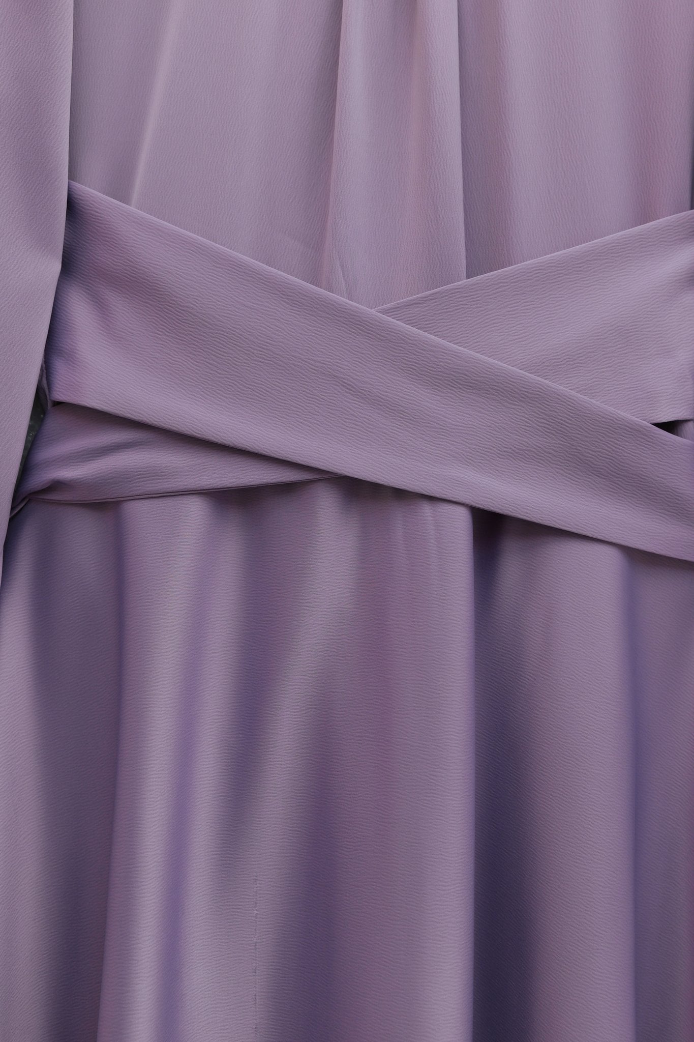 Women's Lavender Purple Round Neck Satin Dress with Cross Waist Tie - Podyumplus - by Peralane - photo 4