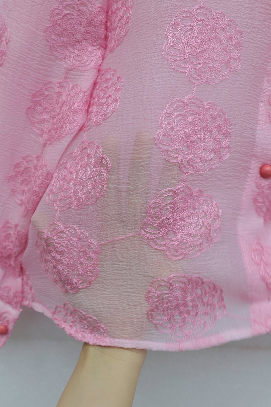 Women's Pink Floral Jacquard Blouse with Lace Collar - Podyumplus - by Peralane - photo 7