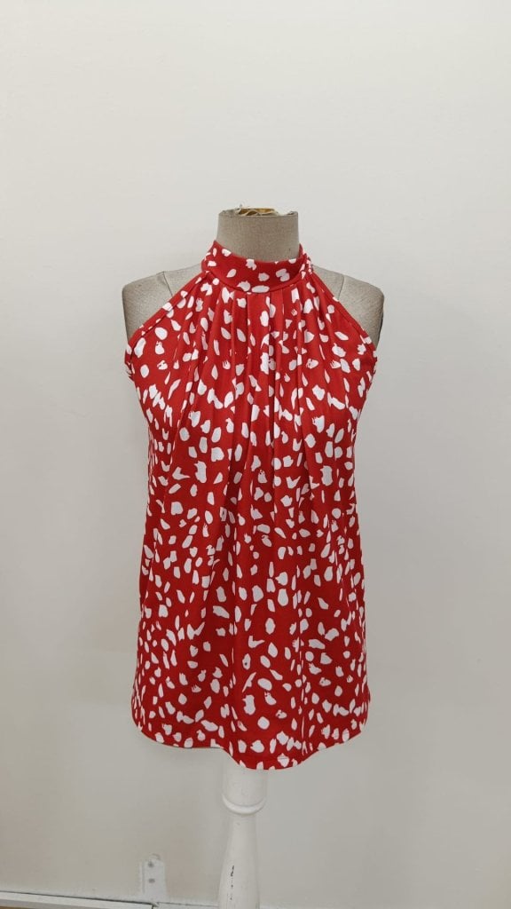 Women's Red Abstract Spot Print Halter Top with High Neck and Back Tie - Janes - by Peralane - photo 7