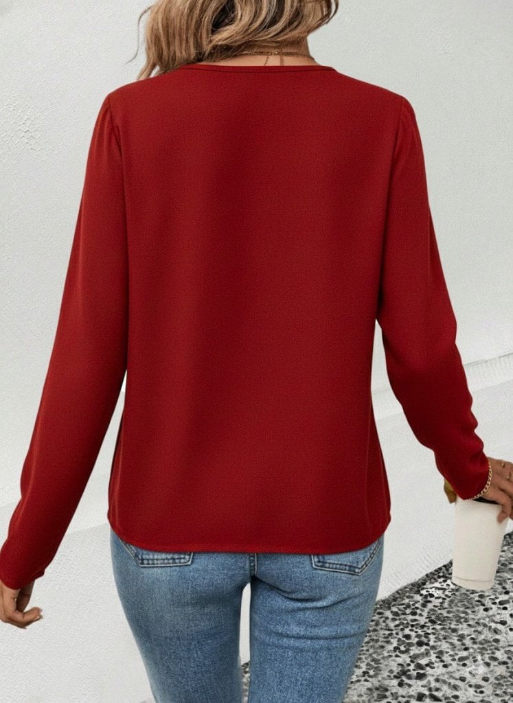 Women's Long-Sleeved V-Neck Blouse with Shiny Collar Detail - Janes - by Peralane - photo 3