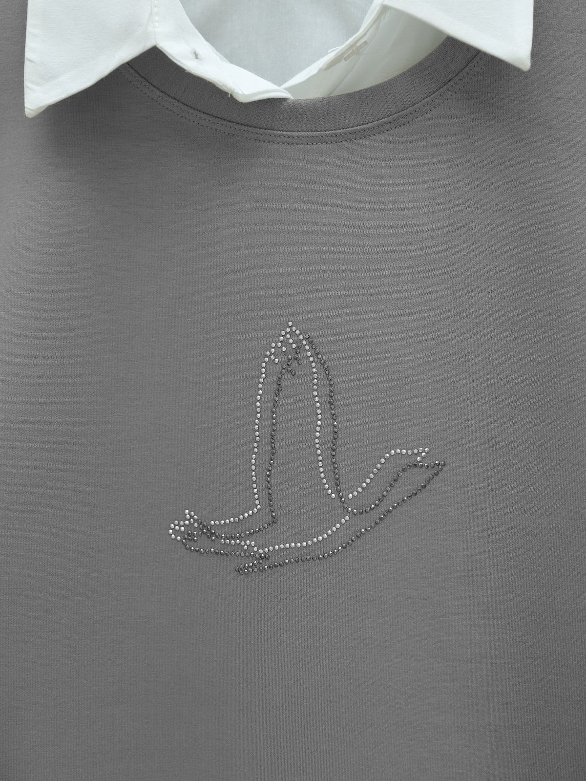 Grey Beaded Bird Motif Tunic with Collar - Podyumplus - by Peralane - photo 7