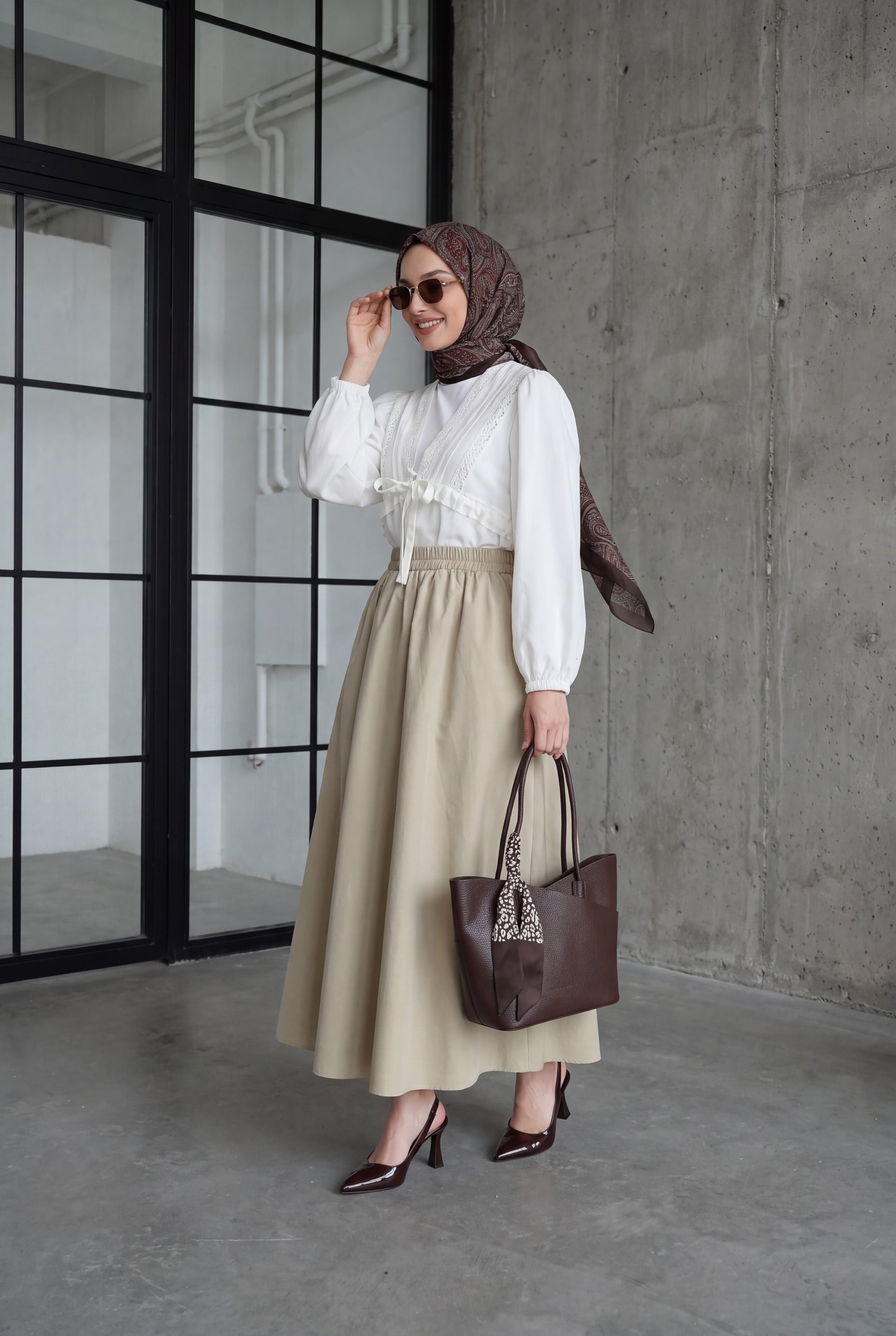 Elasticated Waist Double Pocket Poplin Skirt - Beige - Podyumplus - by Peralane - photo 4