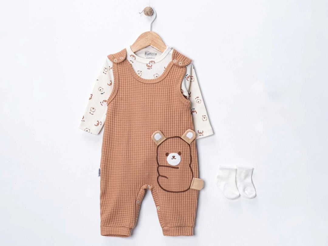 Bear Print Baby Set with Romper and Top - Nafitto - by Peralane