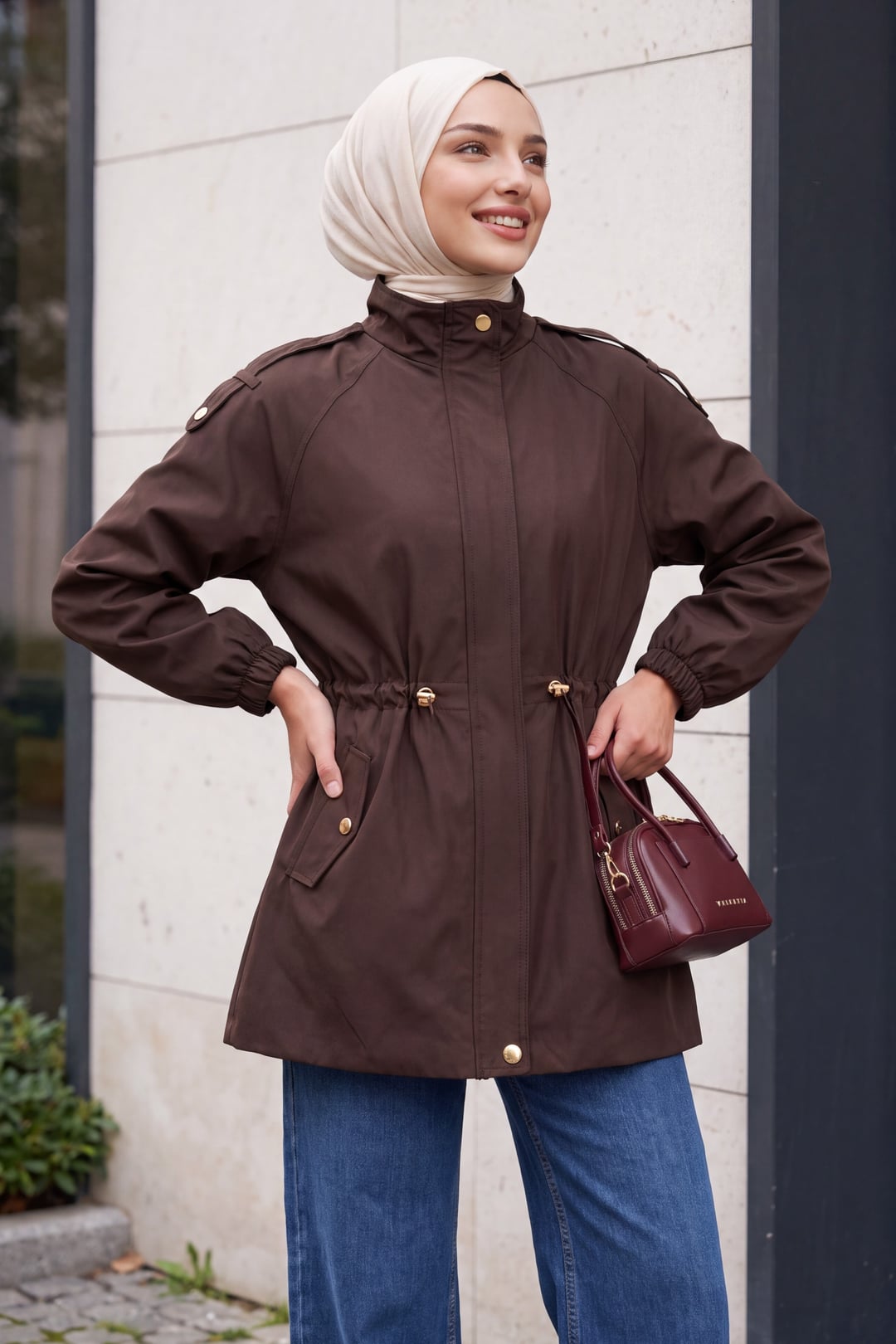 Women's Brown Drawstring Waist Jacket 10322 - Bigdart - by Peralane - photo 2