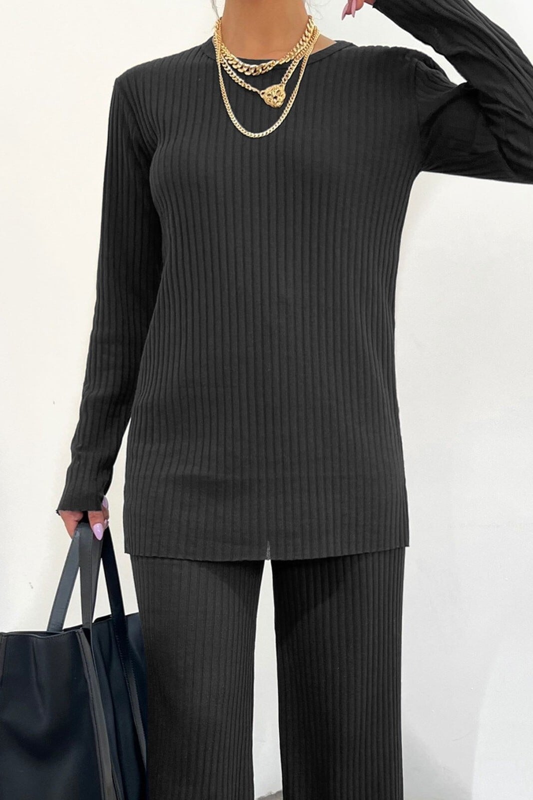 Crew Neck Knit Co-ord Set in Anthracite - Podyumplus - by Peralane - photo 3