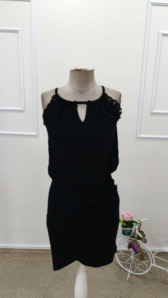 Women's Round Neck Back-Tie Button Detail Asymmetric Short Viscose Dress - Janes - by Peralane - photo 7