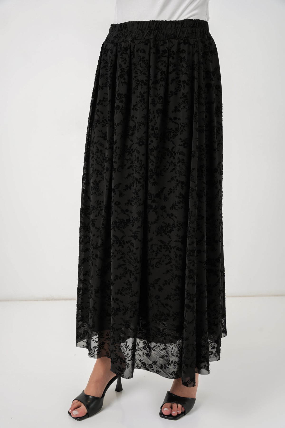 Black Flock Print Lined Skirt 8069 - Bigdart - by Peralane - photo 3