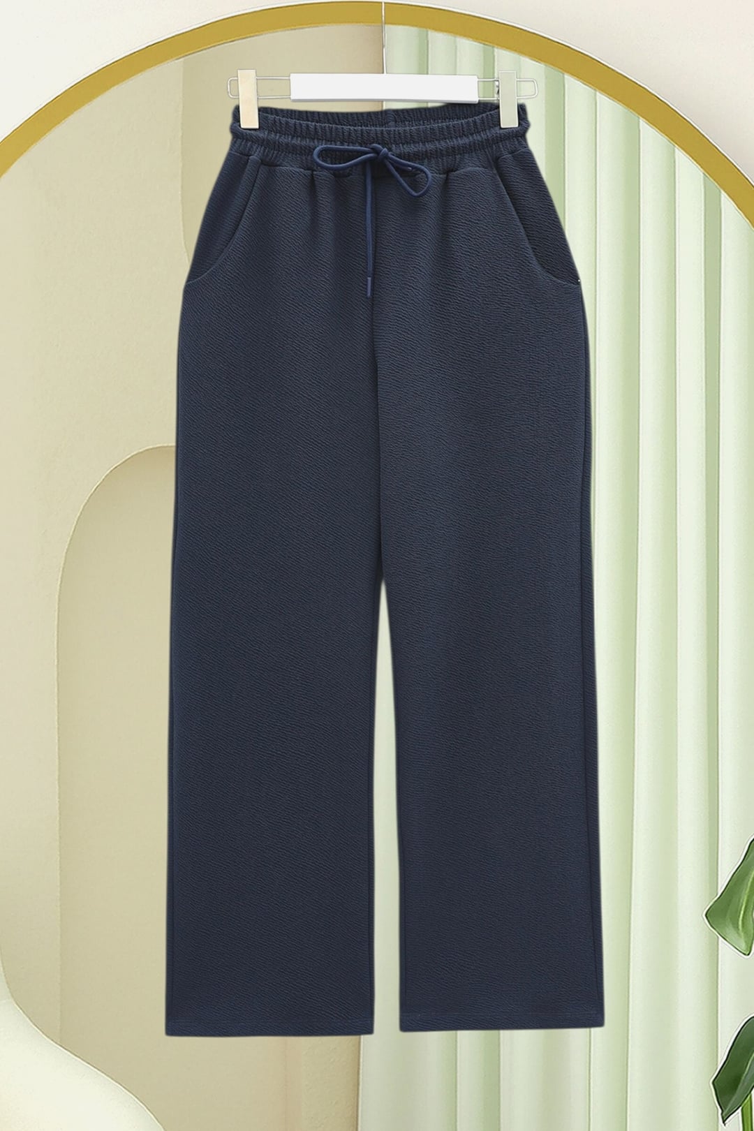 Navy Blue Drawstring Crepe Trousers with Pockets - Podyumplus - by Peralane - photo 3