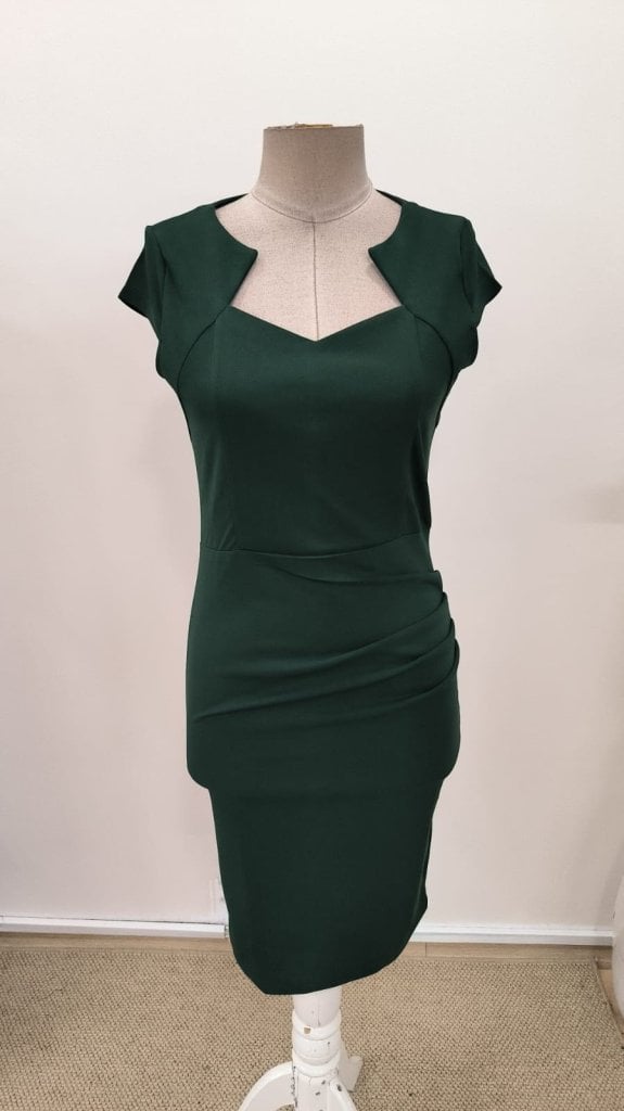 Women's Short-Sleeved Asymmetric Neck Crepe Dress in Deep Green - Janes - by Peralane - photo 5