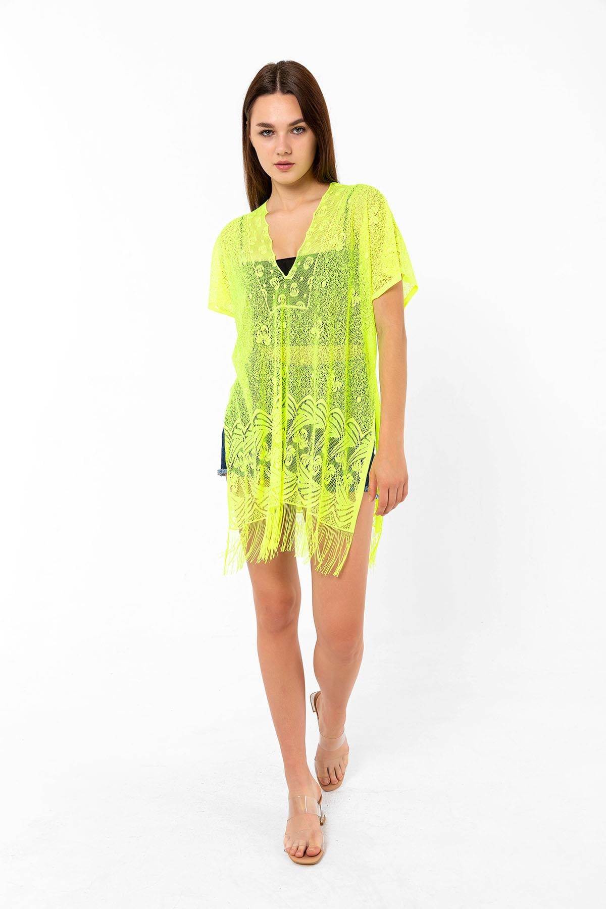Neon Yellow Lace-Knit Tunic Pareo - Nesvay - by Peralane