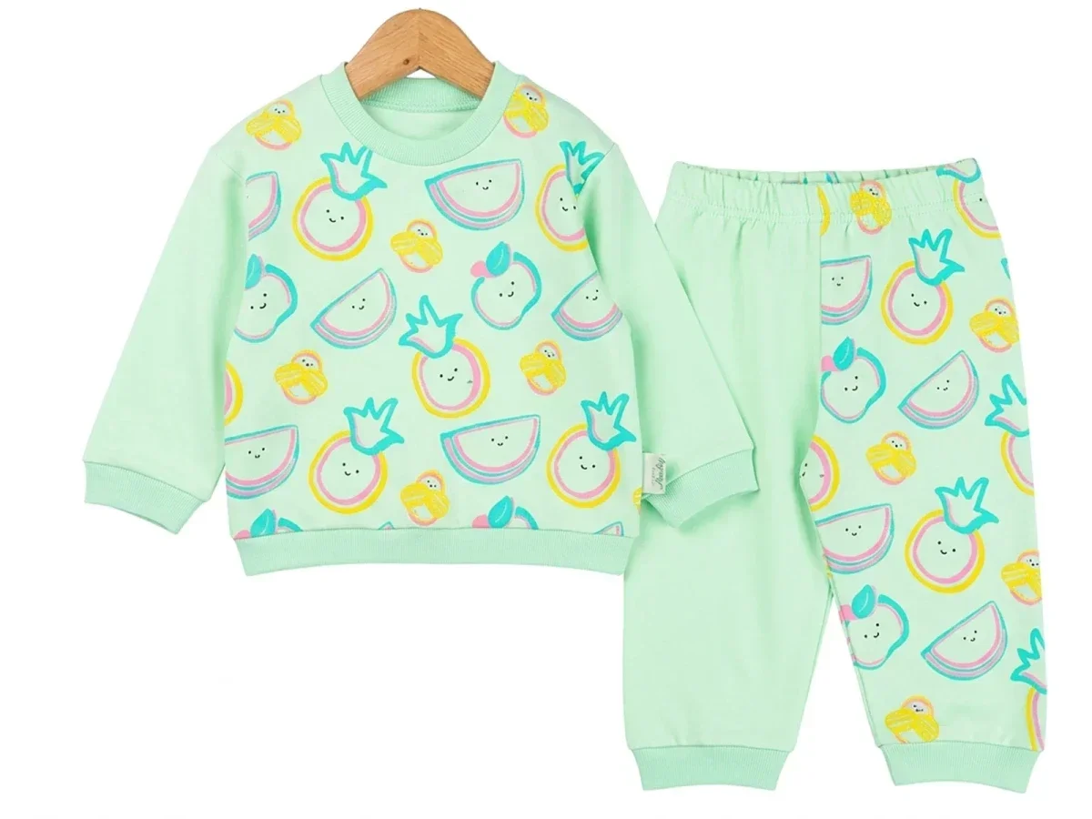 Fruit Print Baby Girl Pyjama Set - Light Green - Comix - by Peralane