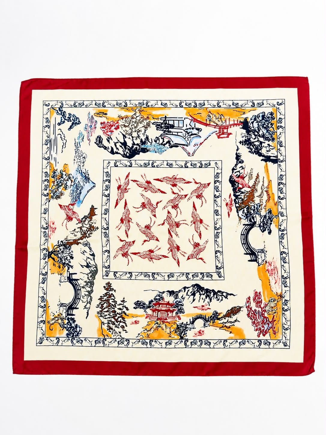 Ethnic Print Red Trim Satin Bandana Scarf 70x70 cm - Nesvay - by Peralane - photo 5