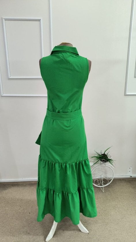 Women's Sleeveless Collared Button-Front Maxi Dress with Tie Waist - Janes - by Peralane - photo 6