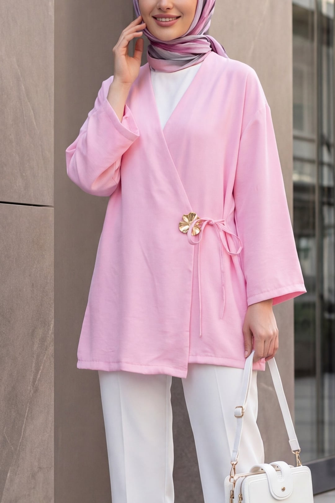 Side Cross Tie Clasp Modal Tunic - Pink - Podyumplus - by Peralane