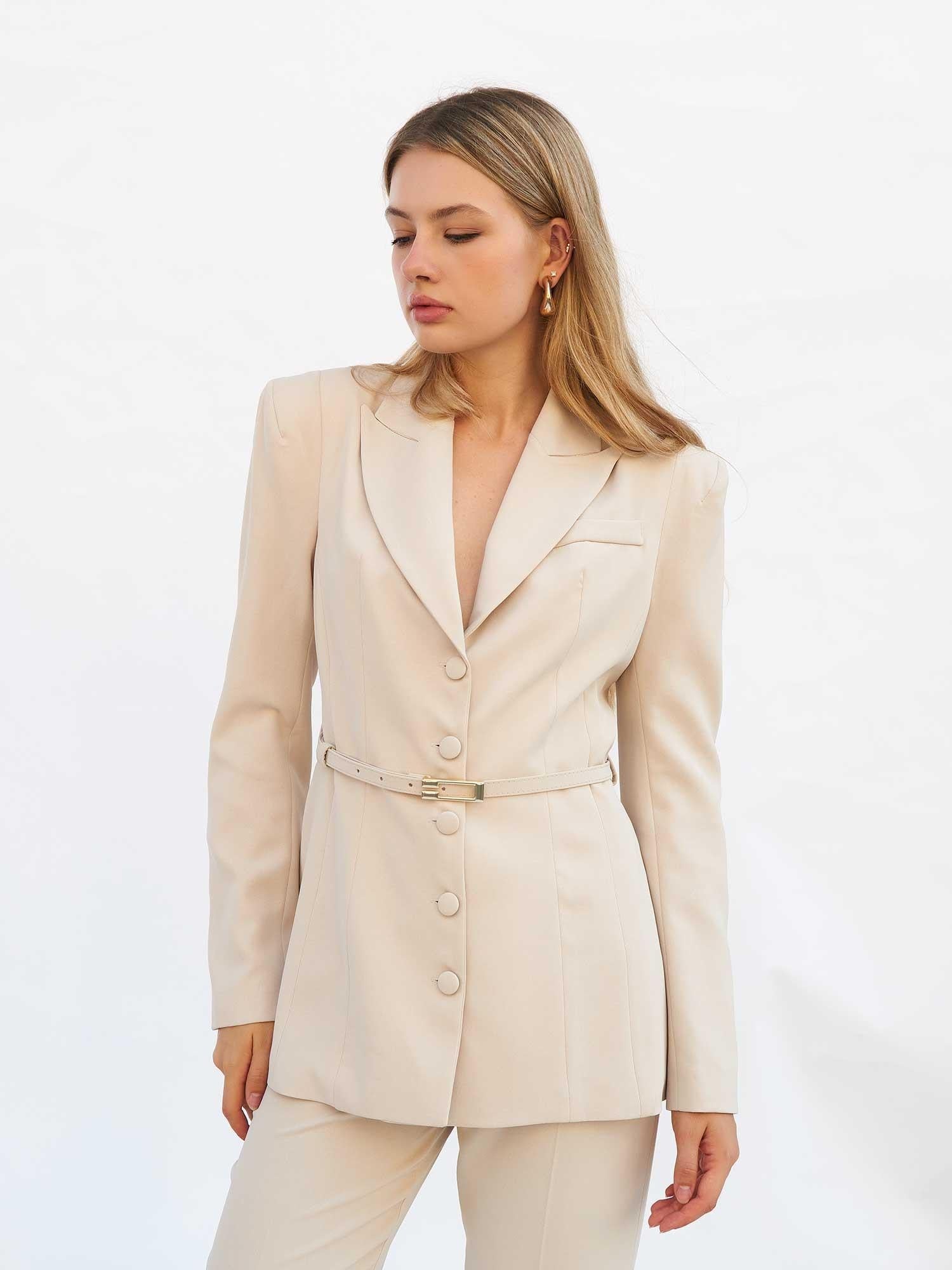 Women's Quilted Blazer and Trousers Set in Light Beige - Pack of 4 - Lefon - by Peralane