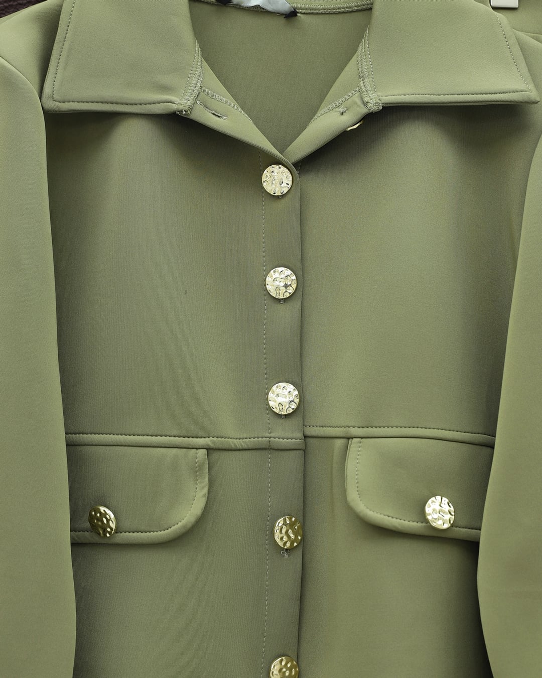 Pocket Detail Buttoned Scuba Skirt Suit - Olive Green - Podyumplus - by Peralane - photo 5
