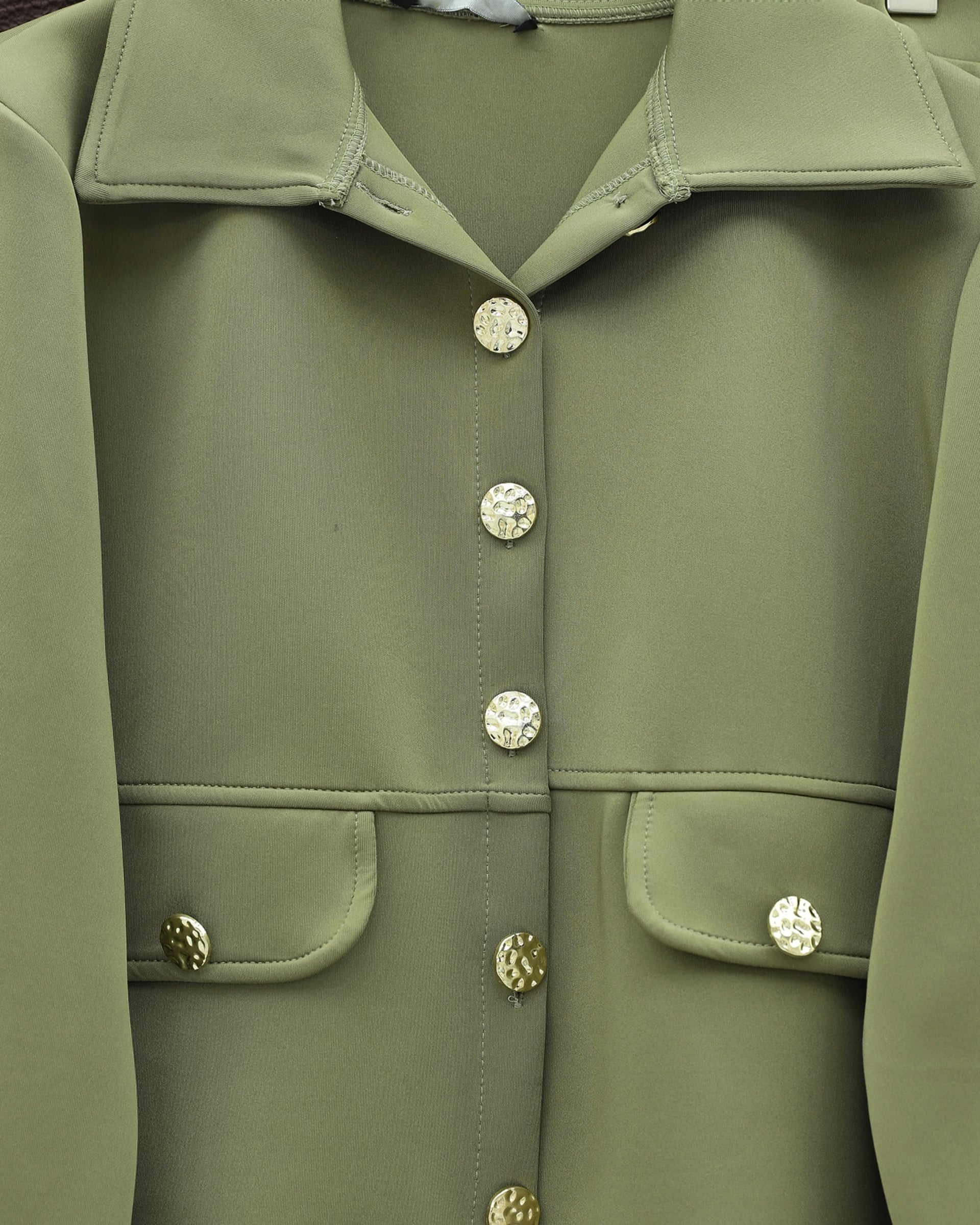Pocket Detail Buttoned Scuba Skirt Suit - Olive Green - Podyumplus - by Peralane - photo 5
