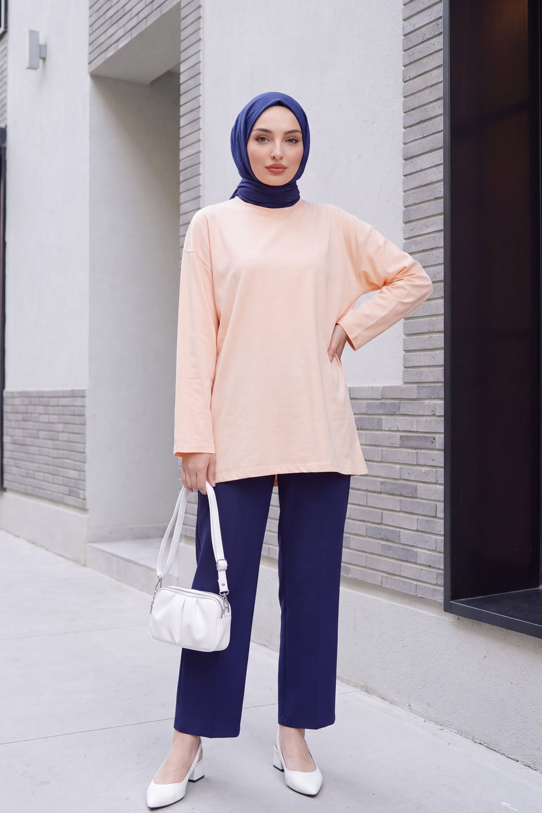 Round Neck Relaxed Knit Tunic - Salmon - Podyumplus - by Peralane - photo 3