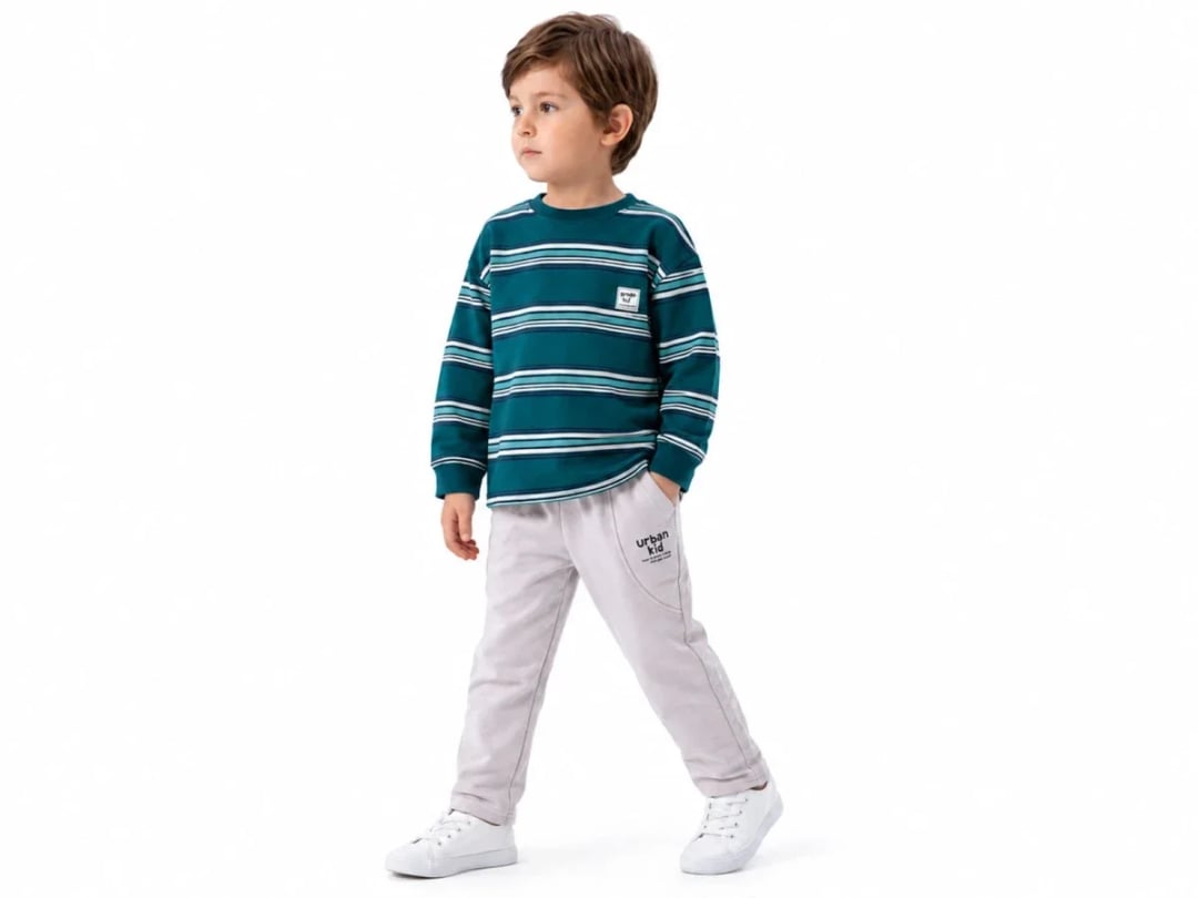 Striped Boys' Two-Piece Set – Teal and Grey - Vovido - by Peralane