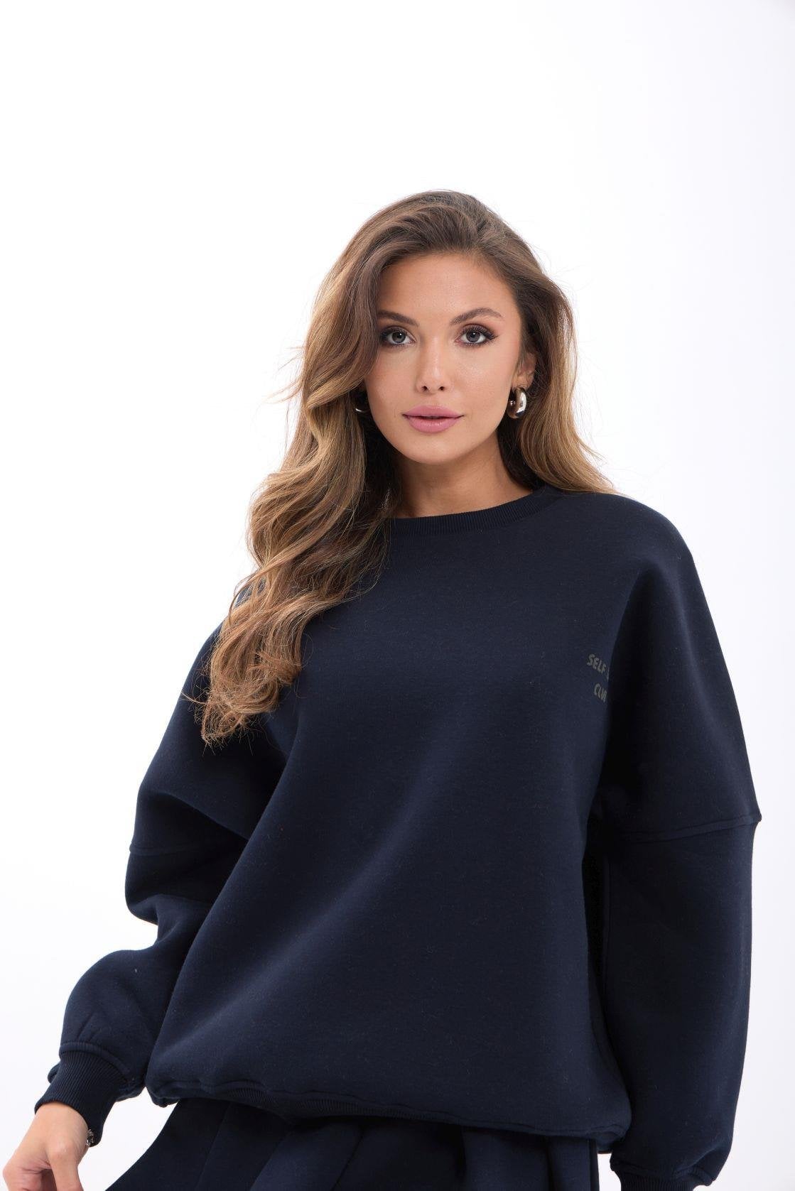 Navy Blue Sweatshirt and Pleated Skirt Set for Women - Fame - by Peralane - photo 2