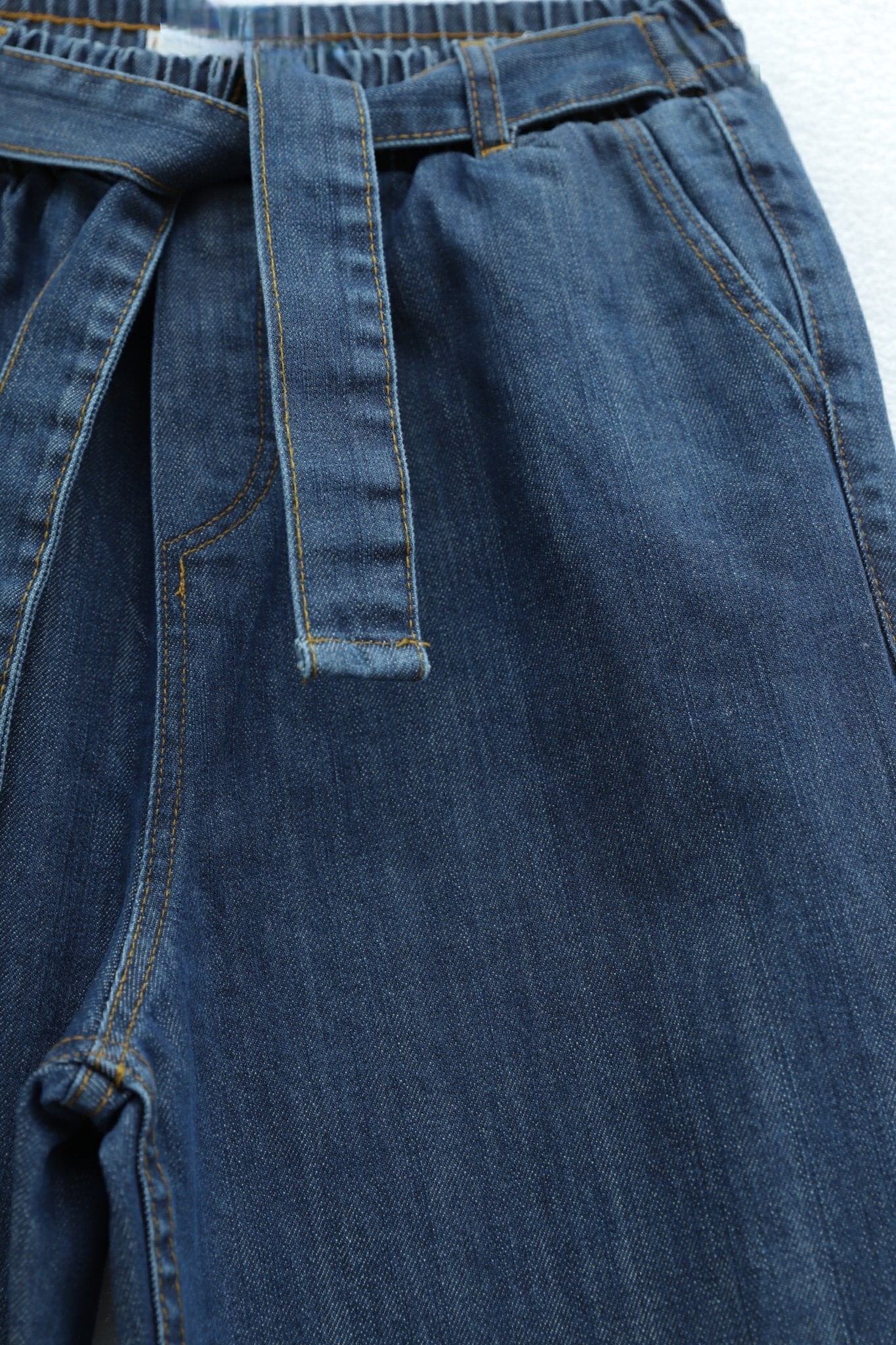 High-Waist Wide-Leg Denim Trousers with Belt and Elasticated Back - Podyumplus - by Peralane - photo 6