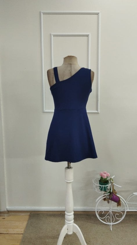 Women's Navy Blue One-Shoulder Viscose Tunic with Stripe Detail and Buttons - Janes - by Peralane - photo 5