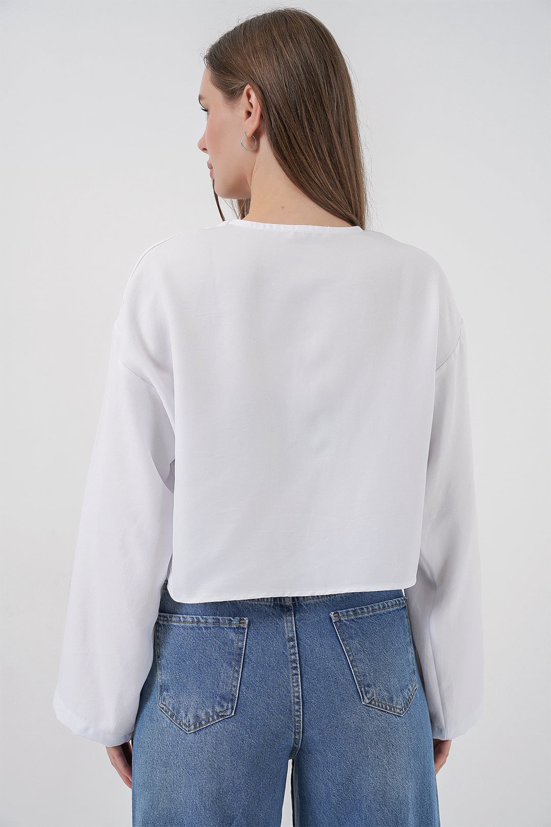 White Tie-Front Linen Kimono Blouse - Bigdart - by Peralane - photo 5