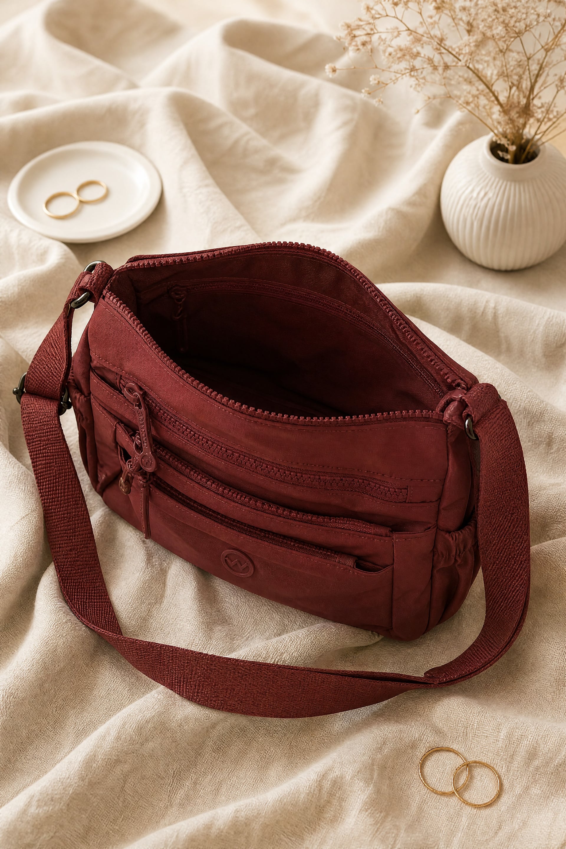 Multi-Compartment Woven Strap Crossbody Bag - Dusty Rose - Podyumplus - by Peralane - photo 2