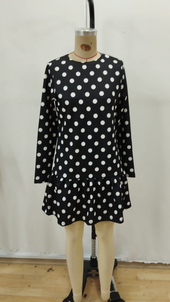 Women's Long Sleeve Round Neck Polka Dot Short Modal Dress - Janes - by Peralane - photo 6