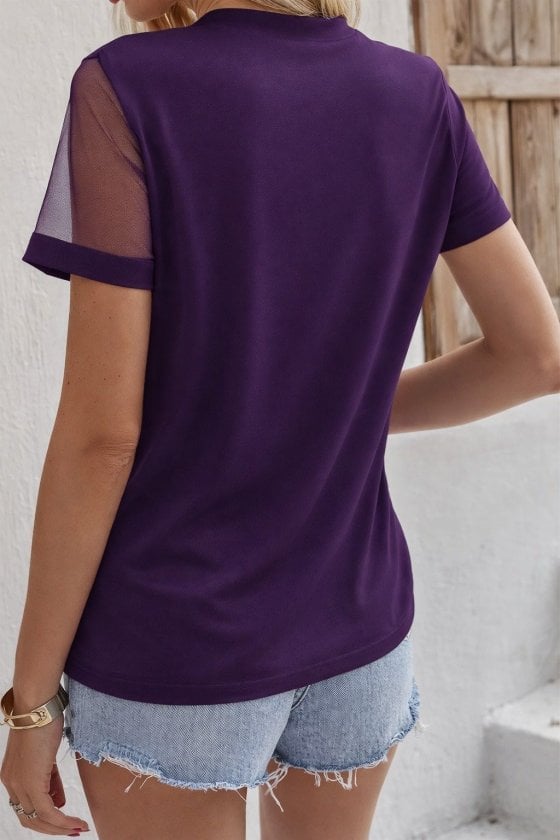 Women's Short Sleeve Tulle Detail Pearl Blouse - Janes - by Peralane - photo 3