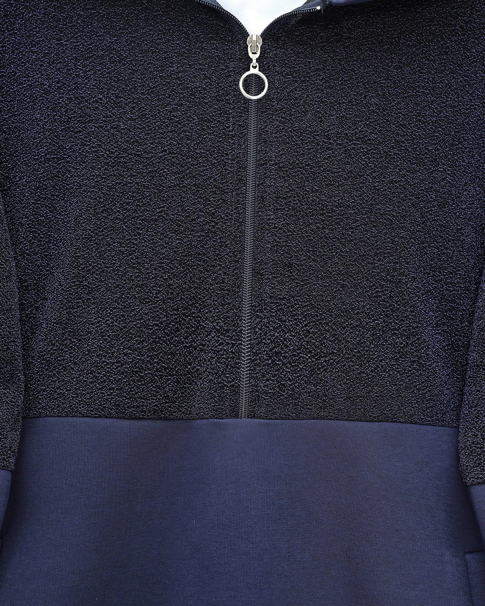 Half Zip Hooded Three-Thread Tracksuit Set with Glitter Detail - Navy - Podyumplus - by Peralane - photo 2