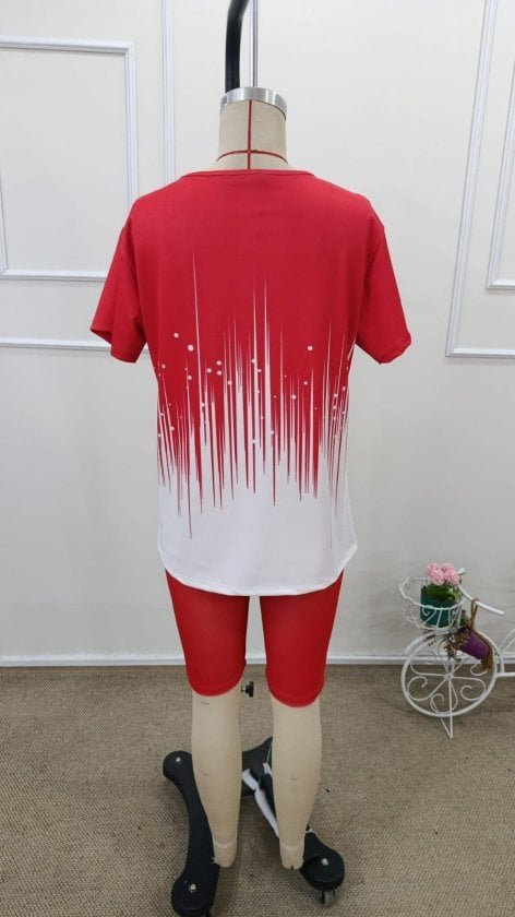 Women's Red and White Patterned Short-Sleeve Crew Neck Top and Leggings Two-Piece Set - Janes - by Peralane - photo 5