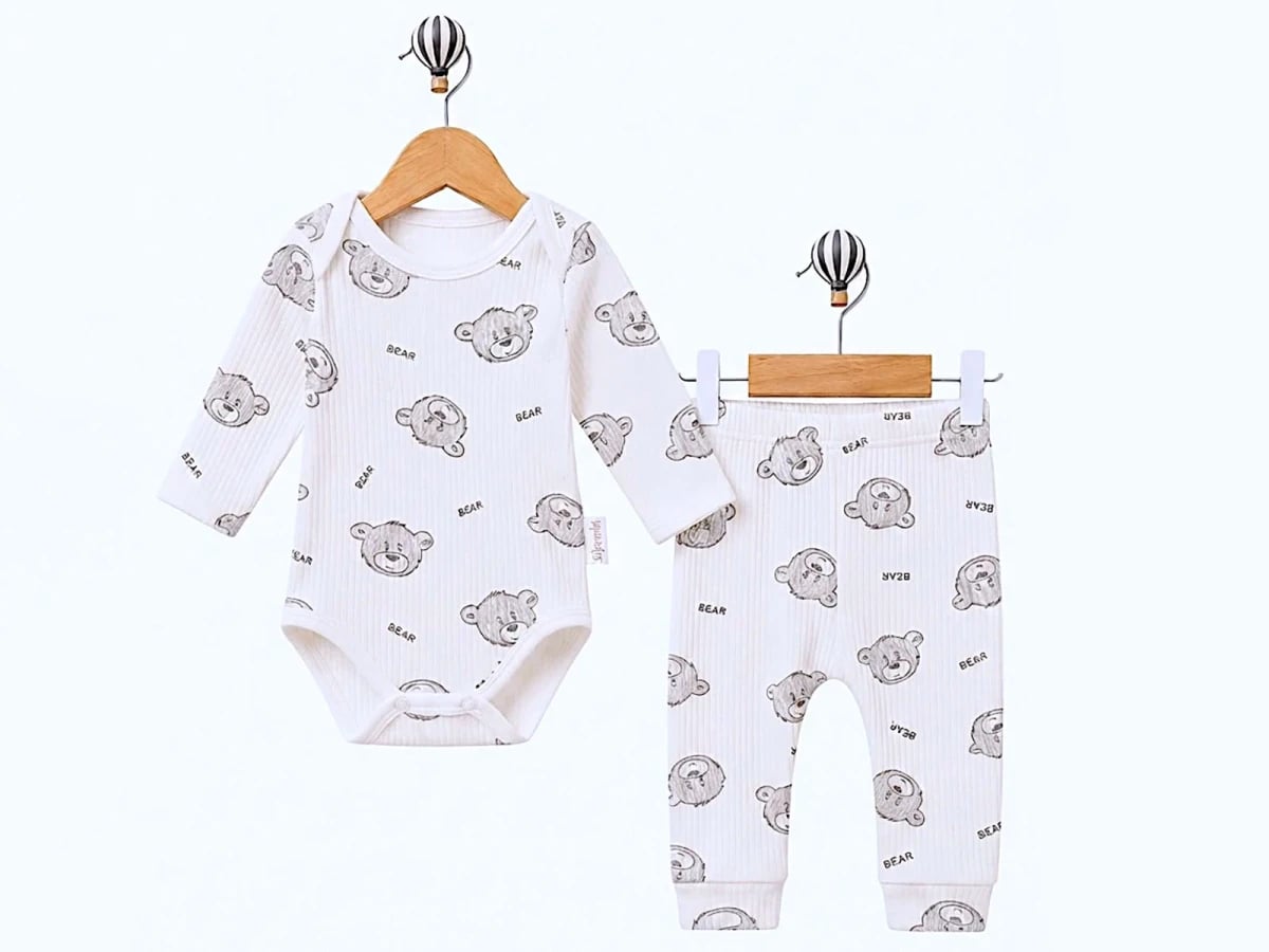 Bear Print Baby Boy Bodysuit and Trousers Set - Supermini - by Peralane