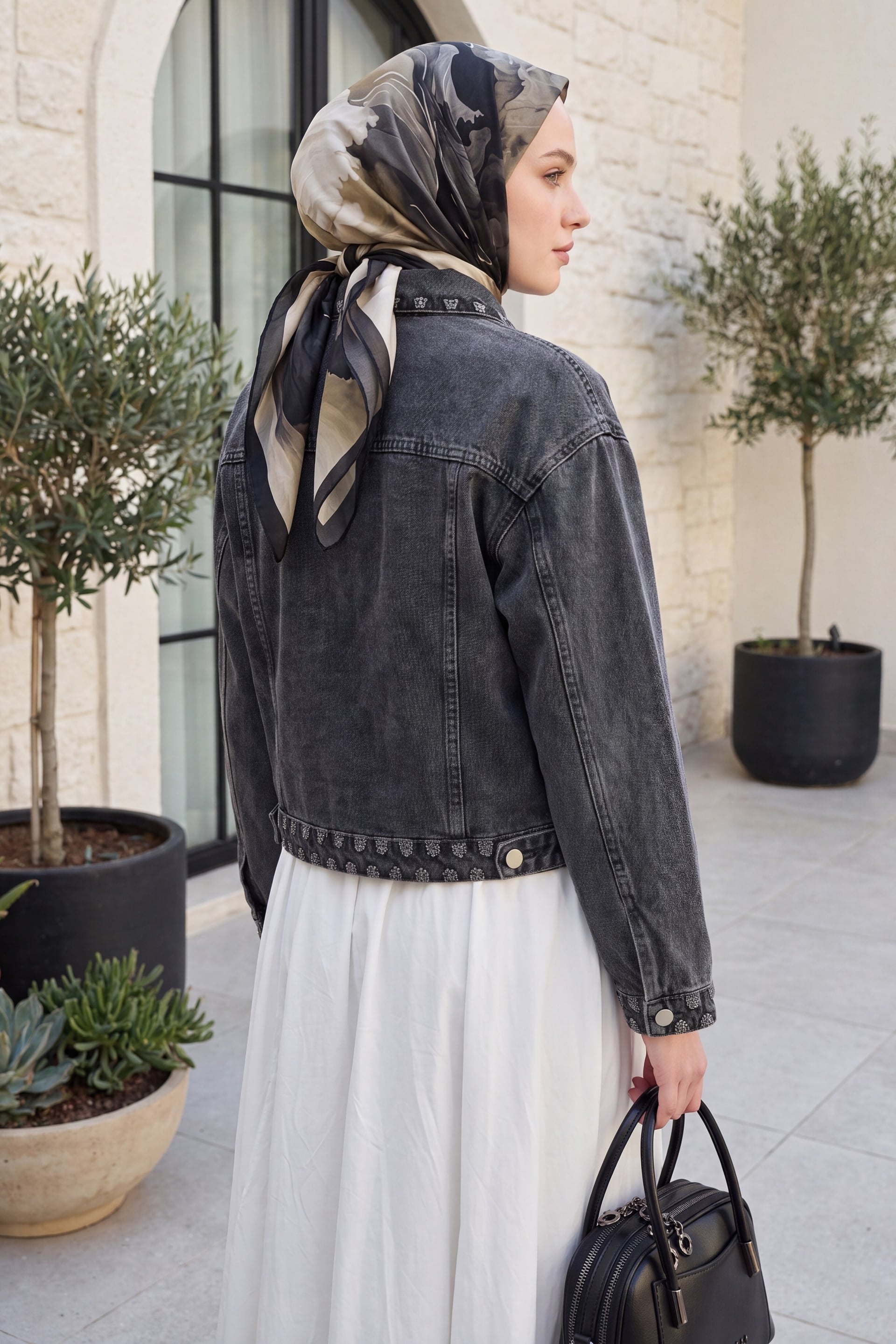 Smoke Grey Studded Denim Jacket - Podyumplus - by Peralane - photo 3