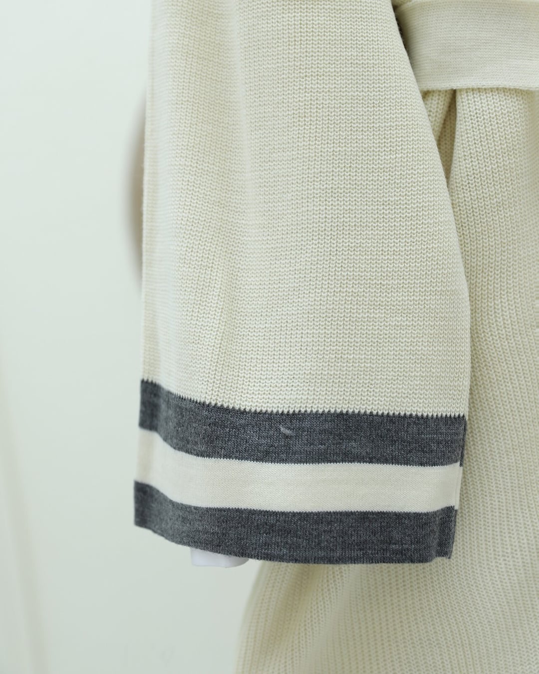 Striped Trim Knit Cardigan with Belt - Smoke Grey - Podyumplus - by Peralane - photo 4