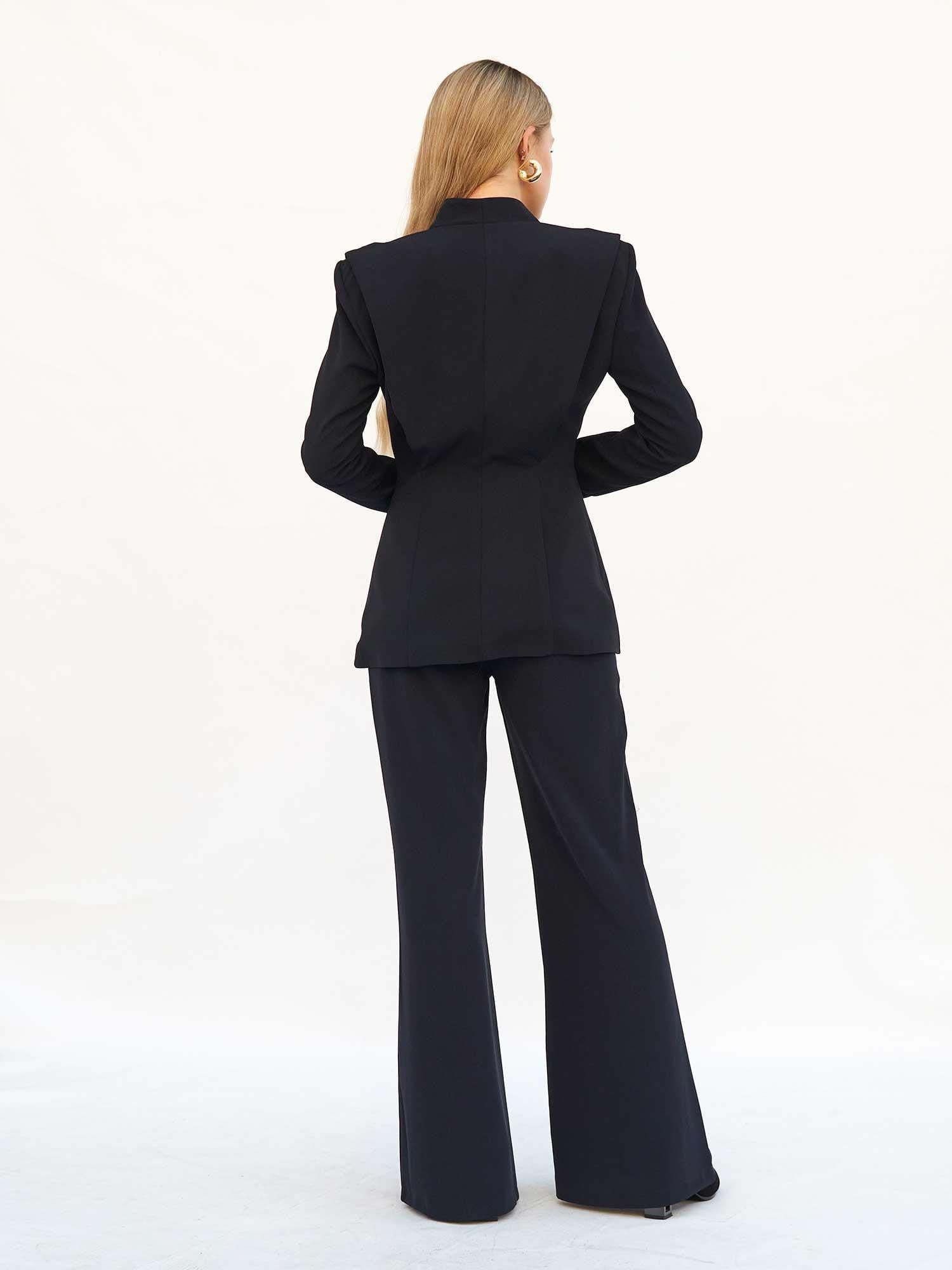 Padded V-Neck Blazer Jacket in Dark Navy - Lefon - by Peralane - photo 10