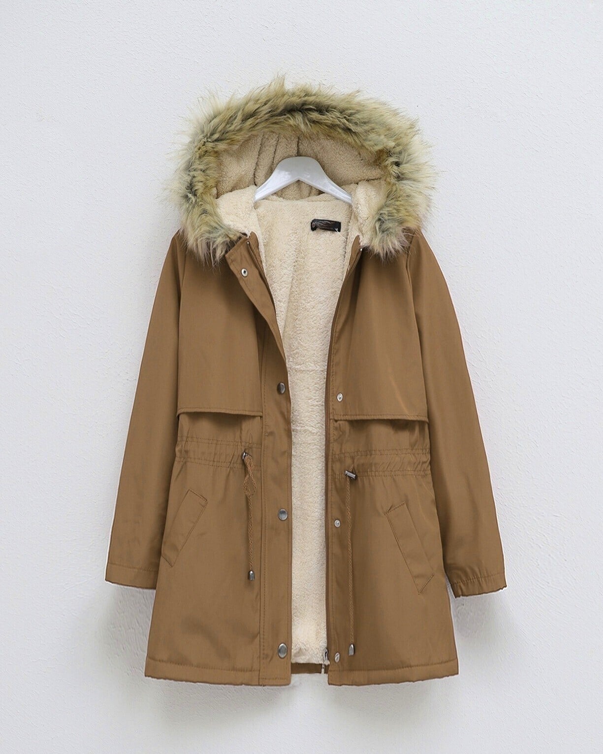 Women's Brown Sherpa-Lined Jacket with Detachable Faux Fur Trim Hood - Podyumplus - by Peralane - photo 3