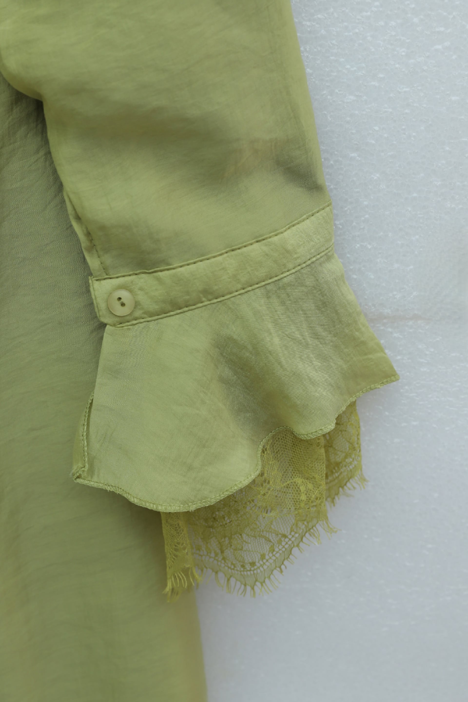 Women's Belted Wrap-Neck Half-Button Lace-Trim Cupra Dress - Olive Green - Podyumplus - by Peralane - photo 4
