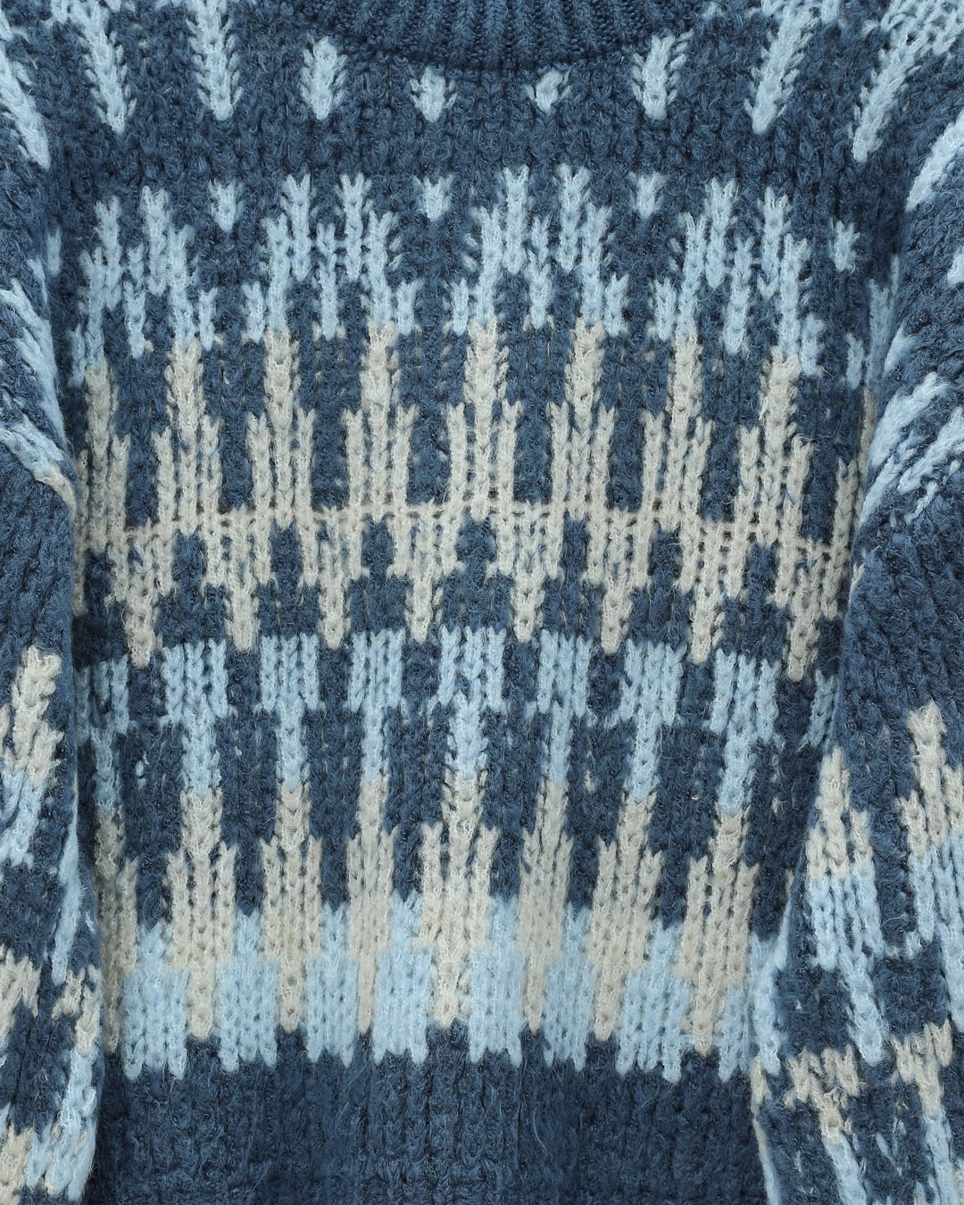 Mixed Pattern Round Neck Knitted Sweater - Indigo - Podyumplus - by Peralane - photo 4