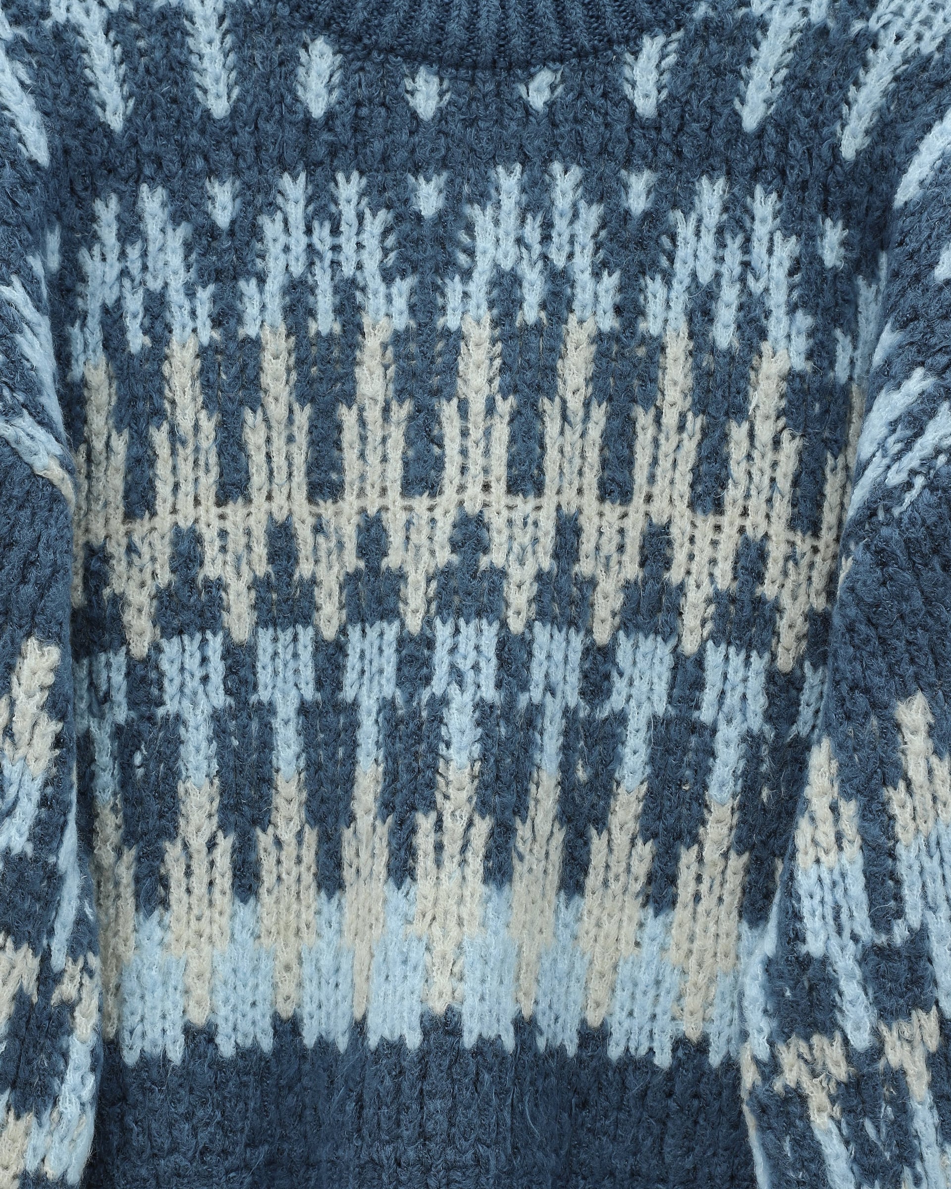 Mixed Pattern Round Neck Knitted Sweater - Indigo - Podyumplus - by Peralane - photo 4