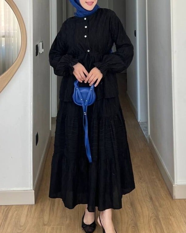 Black Lace-Trimmed Two-Piece Set with Button-Front Blouse and Tiered Skirt - Podyumplus - by Peralane - photo 2