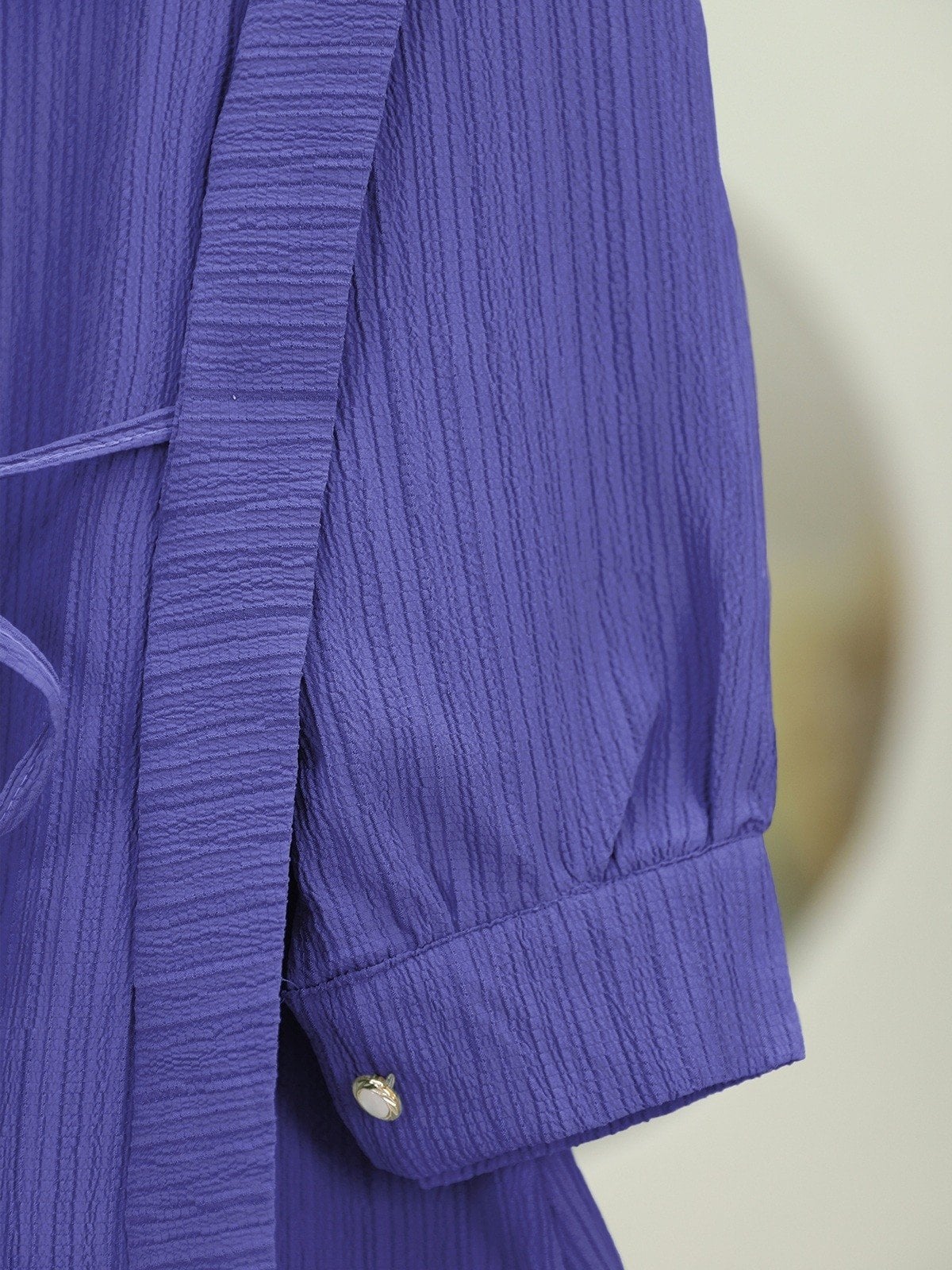 Pearl Button Crinkle Blouse with Shoulder and Waist Ties - Blue - Podyumplus - by Peralane - photo 7