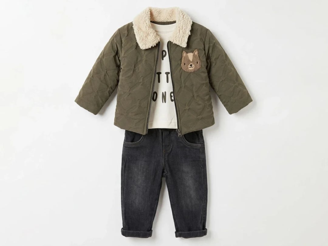 Baby Boy Embroidered Dog Quilted Jacket Set - Olive Green - Canoz - by Peralane