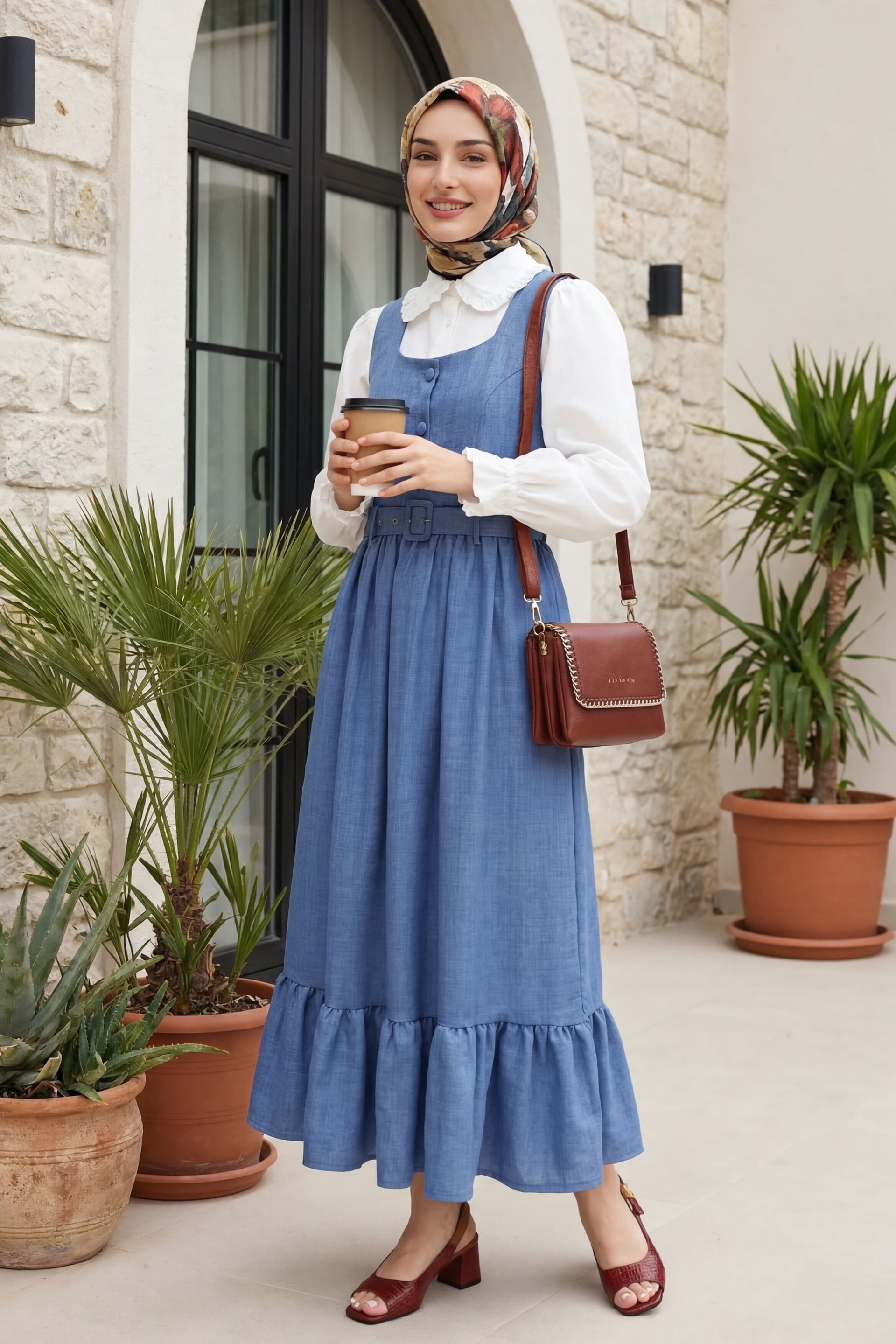Top Buttoned Ruffled Hem Belted Jile Dress - Indigo - Podyumplus - by Peralane - photo 2